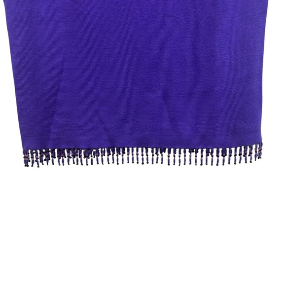 Vintage CLIO Silk & Cotton Beaded Fringe Top M Purple Square Neck Tank Pullover - Picture 3 of 7